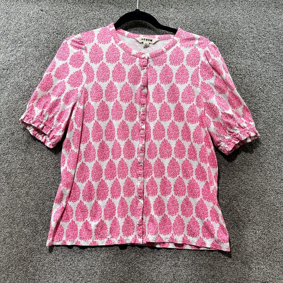 Boden Tops - Boden Broderie Sleeve Frill Neck Button Up Blouse Top Women 10 Pink Feminine